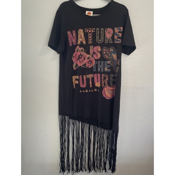FARM RIO T-SHIRT FRINGE DRESS Nature Sustainability Environmental Boho Chic M - Picture 3 of 8